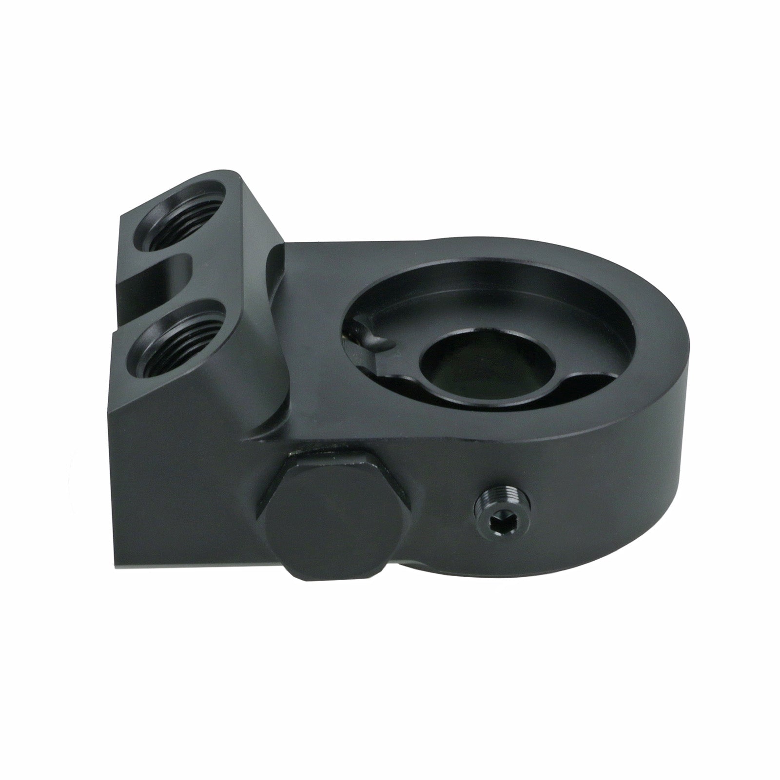 BOOST Products Billet Oil Filter Sandwich Plate Adapter  w/ Thermostat, black anodized