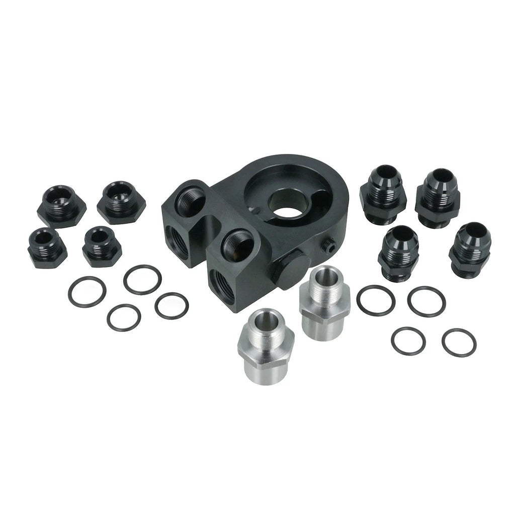 BOOST Products Billet Oil Filter Sandwich Plate Adapter  w/ Thermostat, black anodized